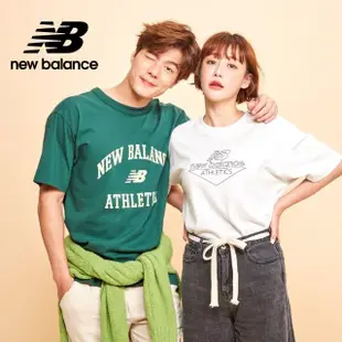 【NEW BALANCE】NB 親膚植絨學院風文字短袖上衣_男裝_綠色_AMT33551NWG(亞版 版型正常)