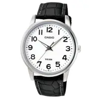 在飛比找momo購物網優惠-【CASIO 卡西歐】簡潔俐落真皮錶帶紳士錶-數字白面(MT