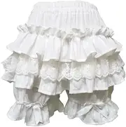 [Nite closet] Lolita Bloomer Shorts for Women Black Ruffled Cute Cotton Lace Pants