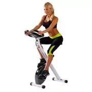 Marcy Foldable Upright Exercise Bike | NS-652 Stationary Compact White Bicycle