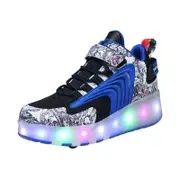 Nevenka Kids LED Roller Skates Fashion Sneakers with Double Wheel-8088-Blue
