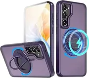 [RUNGOS] 360°Rotatable Ring for Samsung S22 Plus / S22+ Case MagSafe with Stand & Ring Holder (Strong Magnetic) [12Ft Drop Protection] Shockproof Translucent Case for Samsung Galaxy S22 Plus Case Purple