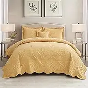 DaisyHuang Oversized Bedspread - King Size Bedding Cover - Modern & Contemporary Coverlet Set, Real Stitching, Reversible, Lightweight, 5 Piece, Honey Gold