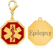 [Tobestu] Red Medical Symbol Keychain for Women Men - Platinum/Gold Plated Octagon Medical Alert Keychains YA4677
