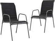 Stackable Garden Chairs 2 pcs Steel and Textilene Black,Outdoor Chairs 8.5KG-313072