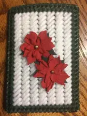 Handmade Needlepoint Plastic Canvas Gift Card Holder - Poinsettias