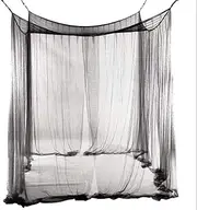 MorroMorn 4 Entries Mosquito Net Hanging Bed Canopy - Extra-Large Easy Installation for Twin Full Queen King California Home & Travel, Mesh 380 Square (Black)