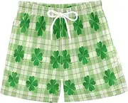 [RPLIFE] Boys Swim Shorts, Anti Chafe Swim Trunks Boys 2 T, Green Clovers Plaid