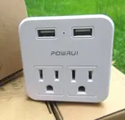 powrui international power adapter w/ 2 ac outlets and dual usb ports type c EUR