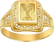 [JewelryWeb] 10k Yellow Gold Womens Yellow Emerald-Cut CZ Simulated Diamond November Ring 12.3mm Wide Band Style-Ring for Women