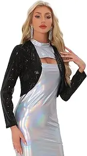 [Allegra K] Women's Sequin Jacket Party Open Front Short Glitter Bolero