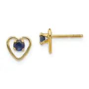 14K Yellow Gold Sapphire Birthstone Heart Stud Earrings Madi K Children Jewelry