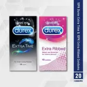 Durex Extra Time & Extra Ribbed Condoms - Combo 20 Pack