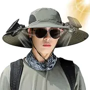[Generic] Fan Cap | Summer Bucket Hat with Fan - Wide Brim Outdoor Sun Fishing Hat with Solar Fan Built-in for Fishing, Beach, Garden, Farmer