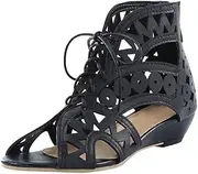 [HOTRA] Women's Gladiator Flat Sandals Breathable Hollow Out Sandals Beach Travel Slipper Flip Flops Roman Ankle Strap Sandals (Color : Black, Size : 3)