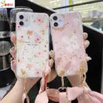 樂奇 金箔滴膠碎花 IPHONE 11 12 PRO MAX XS X XR SE2 6/7/8 PLUS斜背手機殼軟殼