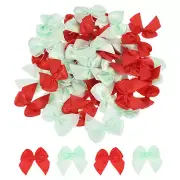 50Pcs Mini Ribbon Bows 1" Mini Fabric Satin Ribbon Flower Bows Red & Green