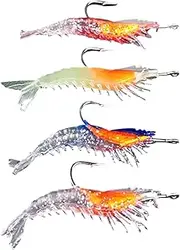 Shrimp Bait Set | Set of 4 Simulation Freshwater Fishing Lures with Hook | Colorful Slow Sinking Bait, Angling Tackle Kits for All Water Layers