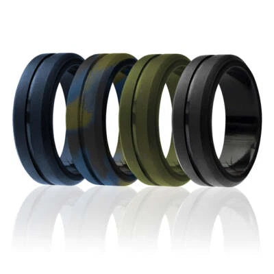 Silicone Wedding Ring - Engraved Middle Line Set - Olive Camo by ROQ for Men ...