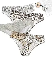 [SHUY] Women's Underwear Panties with Leopard Print Seamless Briefs Stretch Hipster Brazilian Briefs Invisible Soft Panties Panties Stripes Underwear for Women Pack of 4