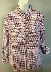 Talbots Petites APPLE PRINT TOP 10P NEW Button Front SHIRT Convertible Sleeves