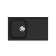 Beethoven D100 Granite Kitchen Sink - 860 x 500mm Single Bowl with Drainer - Deep Black - Top/Under Mount