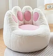 LoKori Cat's Paw Shape Bean Bag Cover(No Filler), Faux Fur Stuffed Animals Storage Bean Bag Chair Cover,Large White Lazy Sofa Chair Cover for Living Room