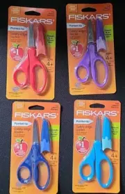 4 units - Fiskars Pointed-Tip Kids Scissor with Eraser Sheath 5"- Random Colors