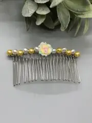 Bridal Wedding Yellow white flower Comb Hair Accessories 3.5” metal silver comb