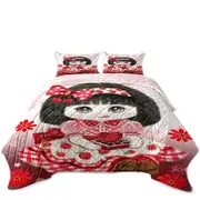 Kids Drawings Red Girl Heart and Flowers Coverlet
