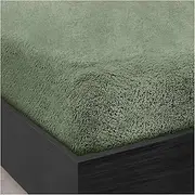 Teddy Sherpa Fleece Fitted Bed Sheet Thermal Super Soft Warm Cosy Luxurious Plain Teddy Bear Fleece Bed Sheets (Sage Green, King)