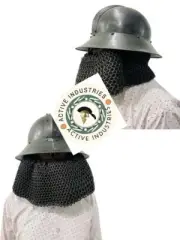 Medieval 18Ga Steel Antique Black Kettle Chainmail Armor Helmet For Halloween