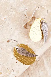 Sterling Silver Drop Earring With Angel Wing Earrings--NES-SSD-ANGEL