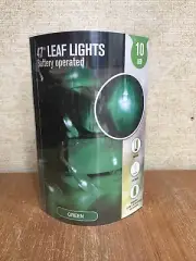 New 47" long with 10 green 2" tall LED Leaf String Lights Indoor Art Leaves AA