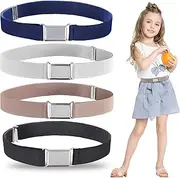 [NCOALE] Pack of 4 Children's Belts, Elastic Belt Children with Square Buckle, Adjustable Children's Belt for Boys and Girls, Invisible Stretch Belt (4 Colours), Black, silver, navy, pink, One size