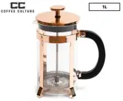 1x Coffee Culture 1L Rose Gold French Press Coffee Plunger Maker Clear Glass New