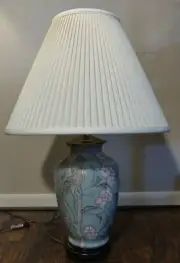 Vintage Floral Bird Green Porcelain Elegant Vase 28" Table Lamp