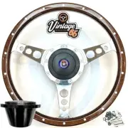 14" Steering Wheel & Boss Fitting Kit Horn Press Wood Rim Morris Minor Mini 1100