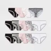Cat & Jack Girls' 14pk Animal Print Cotton Hipsters Black/Pink/White, Size 12