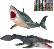 EOIVSH Mosasaurus and Megalodon Toy, Realistic Dinosaur Figure, 13.4” x 3.1” x 7.1”, Kid, Dinosaur, Animal, TOYS_AND_GAMES, PVC, No Batteries Required
