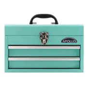 Apollo Hand Tool Box 14" Green Metal 2-Drawer+Nonslip Liners Ball Bearing Slides