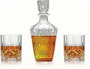 Whiskey Decanter and Whisky Glasses Dublin 3 pc Set, 800ML Elegant Crystal Decanter for Scotch Whiskey and Airtight Stoppe& 4 pc Whiskey Glasses for Bourbon, Scotch Whisky, Cocktails, Cognac