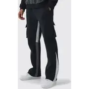 Mens Black Regular Fit Raw Hem Gusset Cargo Jogger