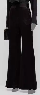 Alice + Olivia Women's Black Dylan High-Rise Wide-Leg Satin Pants Size 4/28W