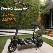 1500W Electric Scooter 55KM/H 40km Foldable Off Road 10" Tyre E-Bike Seat Black