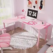 Eureka Ergonomic 61 inch L Shaped Desk, Pink Computer Gaming Desk Office Corner Desk for Home Office Study Writing Table with Mouse Pad, Easy Assembly (Left Side)