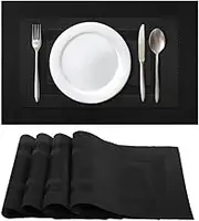 PVC Placemat Washable Vinyl Plastic Woven Table Mats Heat Resistant Non-Slip Placemats for Dining Table Protection (Black Cube, Set of 4)