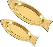 HAKIDZEL 2pc Fish Serving Plate Stainless Steel Food Dish Exquisite Salad Storage for Buffet
