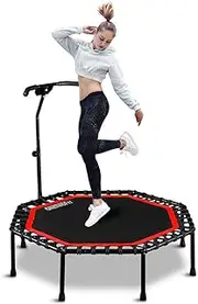 ONETWOFIT 51" Silent Trampoline with Adjustable Handle Bar, Fitness Trampoline Bungee Rebounder Jumping Cardio Trainer Workout for Adults