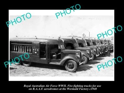 POSTCARD SIZE PHOTO OF ROYAL AUSTRALIAN AIR FORCE WWII RAAF FIRE TRUCKS c1940